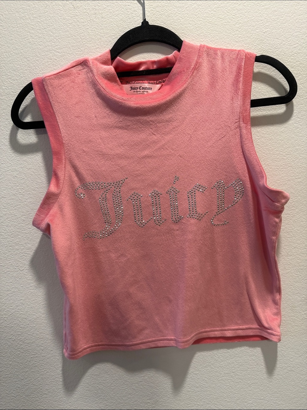 Juicy Couture Pink Velour Rhinestone Logo Cropped Tank Sleepwear